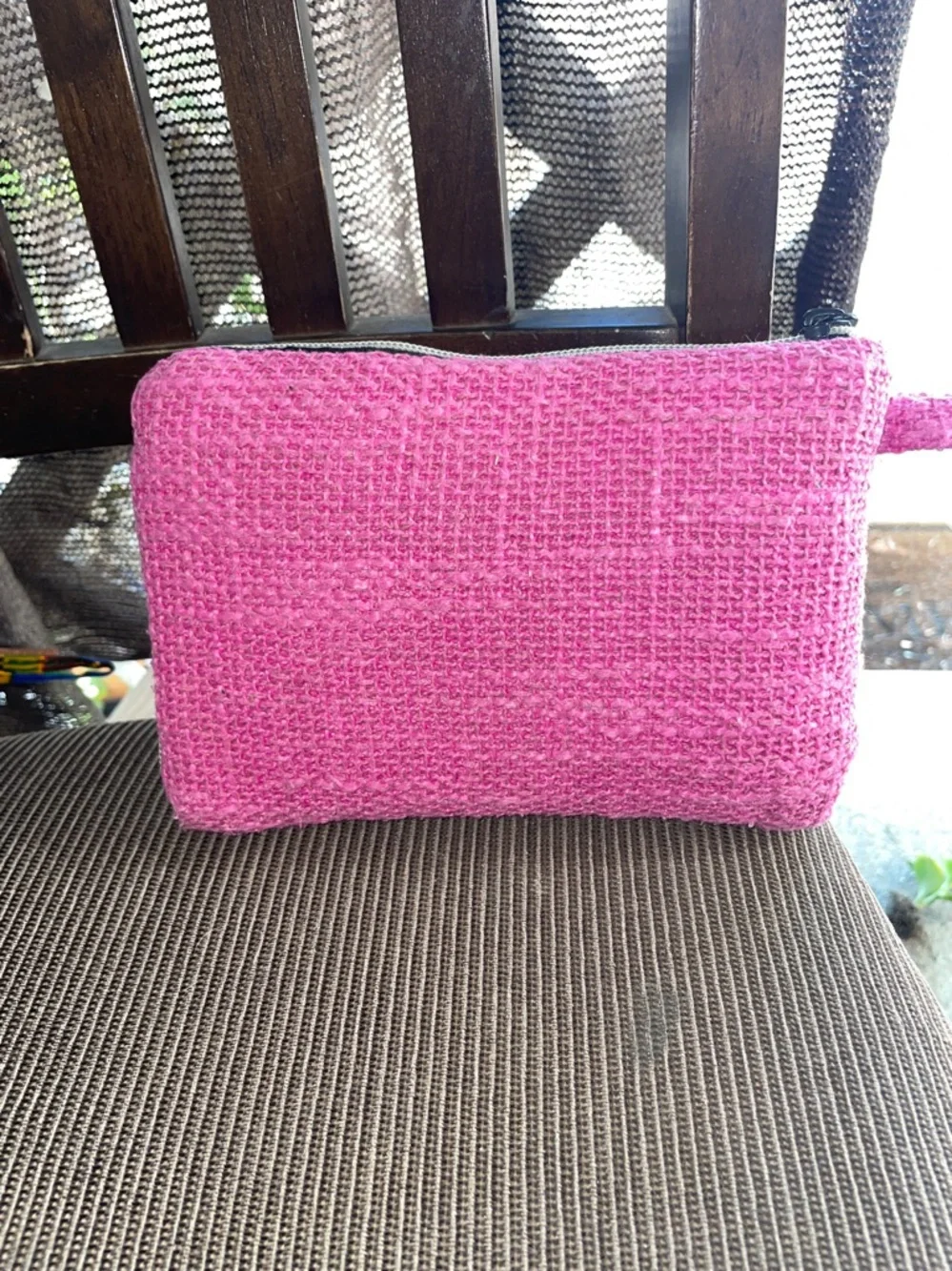 Pink Woven Wristlet Pouch